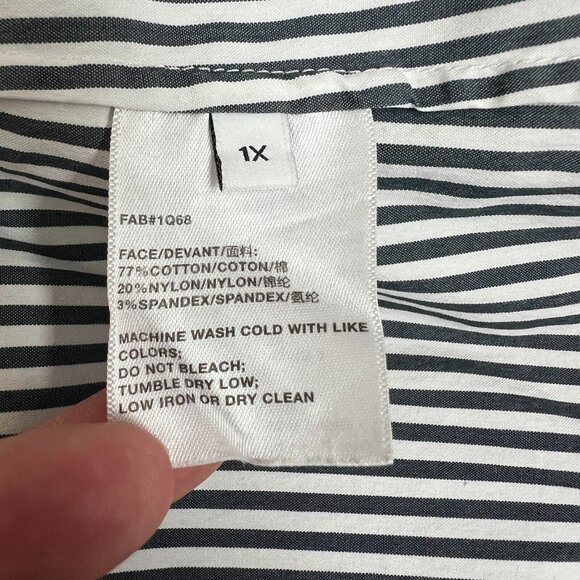 LAFAYETTE 148 NY Shirt Womens 1X Gray White Button Front Striped Blouse Office - Picture 8 of 9